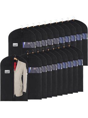 40" Black Garment Bags for Men - Set of 20 Suit Covers, Travel & Storage